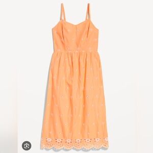 Old Navy Dress Fit & Flare Eyelet Midi Orange Embroidery Size M
